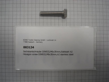 Hexagon screw DIN933,M6x30mm,A2, stainless steel