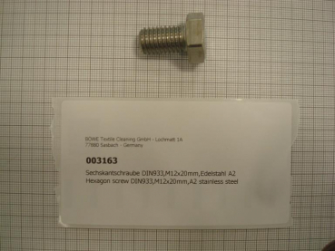 Hexagon screw DIN933,M12x20mm,A2 stainless steel