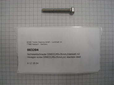 Hexagon screw DIN933,M5x35mm,A2 stainless steel