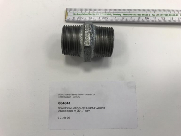Double nipple,280V25,with hexagon,1",galvanized