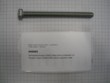 Hexagon screw DIN933,M8x100mm,stainless steel