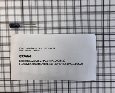 Electrolytic capacitor,radial,22µF,35V,RM2.0,85°C,2000h,20