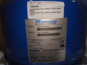 Cooling compressor,MTZ100HS3,R404A,230V-60Hz,P564,P575