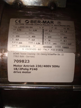 Drive motor,230/400V-50Hz,1,9KW,18/2-pole,shaft 22mm,P240,P300