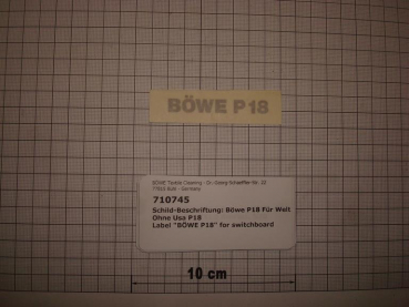 Label "BÖWE P18" for switchboard