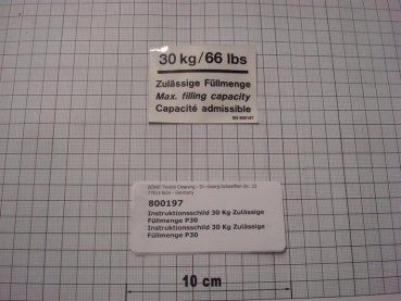 Label white max. capacity 30 Kg / 66 Lbs, 4 languages