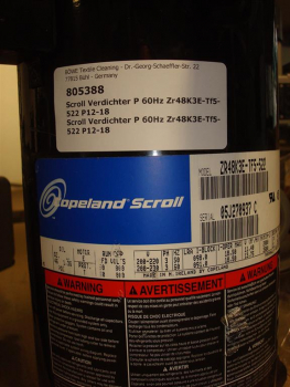 Cooling compressor,Copeland,Emerson,Scroll,ZR48K3E-TF5-522,230V-60Hz,screw connection,P12-18