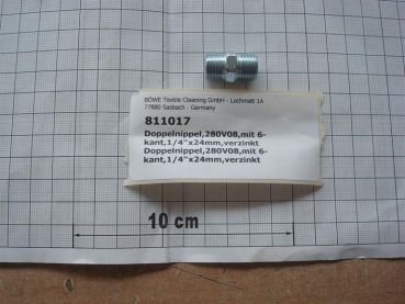 Double nipple,280V08,with hexagon,1/4",galvanized