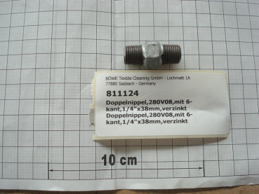 Double nipple,280V8,with hexagon,1/4",galvanized
