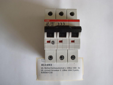 UL circuit breaker C 10ka 16A 3 pole, S203U-C16