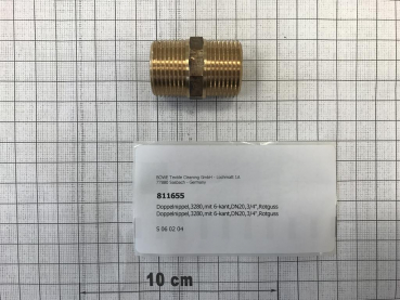 Double nipple,3280,with hexagon,DN20,3/4",red brass