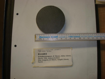 Scheibenmagnet, Ø70x15mm,Ferrit,Y35, unbeschichtet