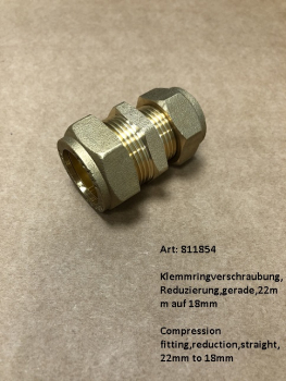 Compression fitting,reduction,straight,22mm to 18mm