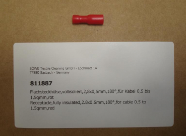 Receptacle,fully insulated,2.8x0.5mm,180°,for cable 0.5 to 1.5qmm,red