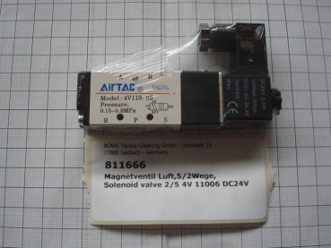 Solenoid valve air,5/2 ways,24VDC,2,5W,DC21.6V-26.4V,AirT