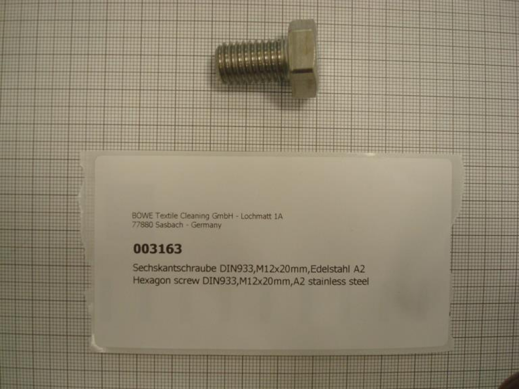 Hexagon screw DIN933,M12x20mm,A2 stainless steel