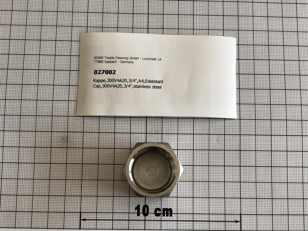 Cap,300V4A20,3/4",stainless steel