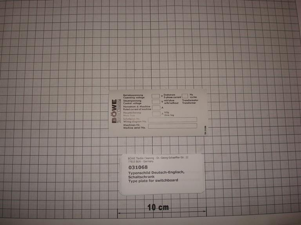 Type plate for switchboard