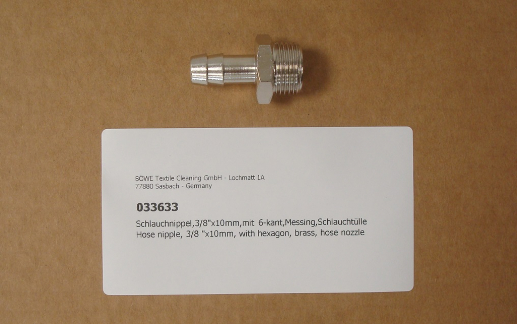 Hose nipple, 3/8 "x10mm, with hexagon, brass, hose nozzle