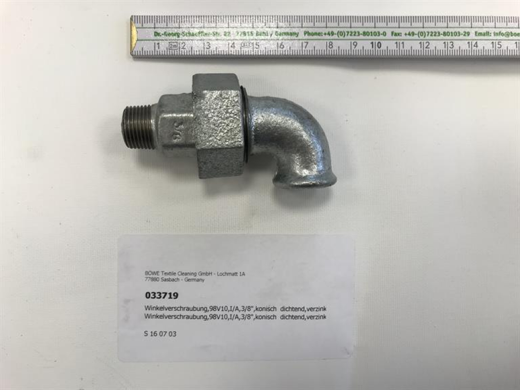 Elbow union,98V10,I/O,3/8",conical sealing,galvanized