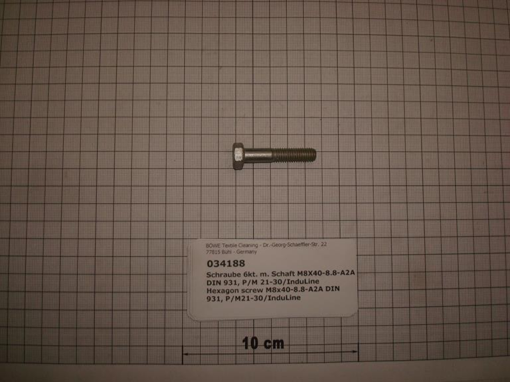 Hexagon screw M8x40-8.8-A2A P/M 21-30, InduLine