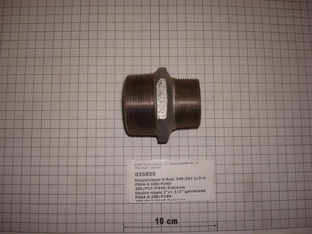 Double nipple,245V5040,with hexagon,reduced,2"x1 1/2",galvanized