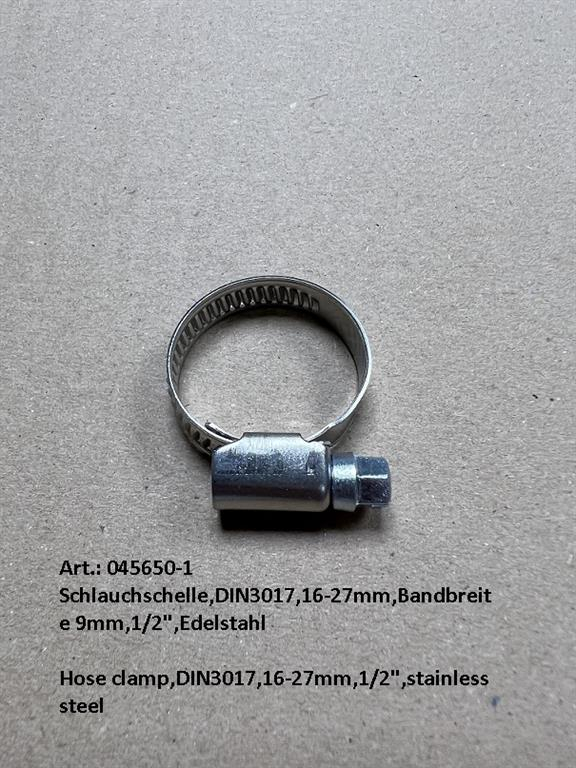 Schlauchschelle,DIN3017,16-27mm,Bandbreite 9mm,1/2",Edelstahl