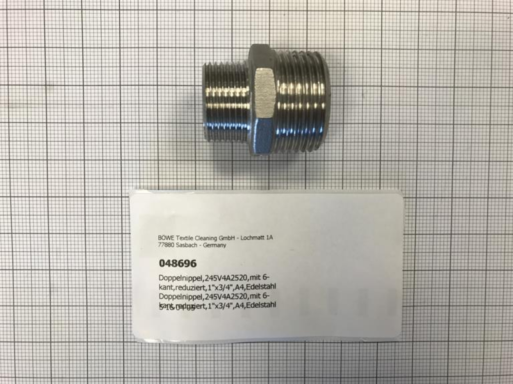 Double nipple,245V4A2520,with hexagon,reduced,1"x3/4",A4,stainless steel