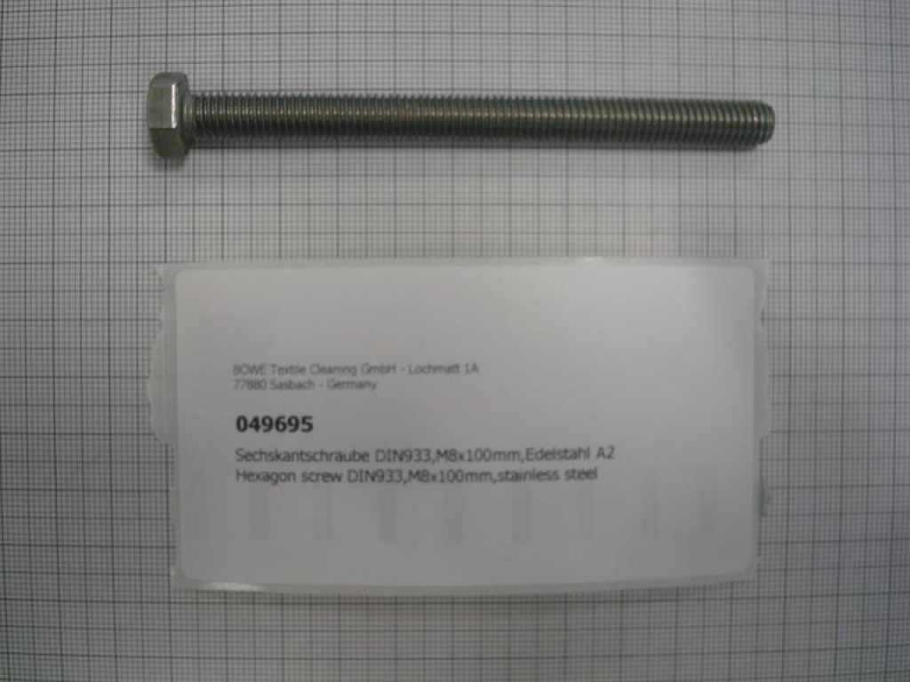 Hexagon screw DIN933,M8x100mm,stainless steel