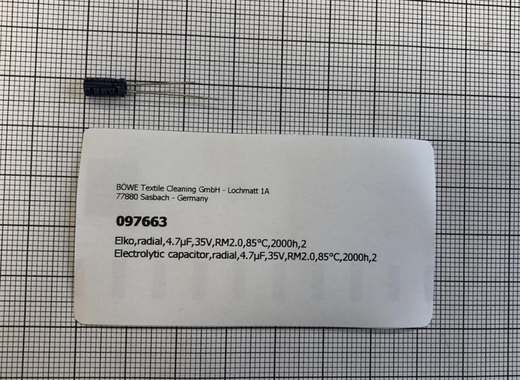 Electrolytic capacitor,radial,4.7µF,35V,RM2.0,85°C,2000h,2