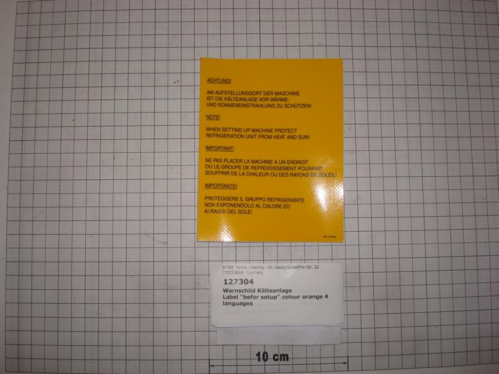 Label "befor setup" colour orange 4 languages