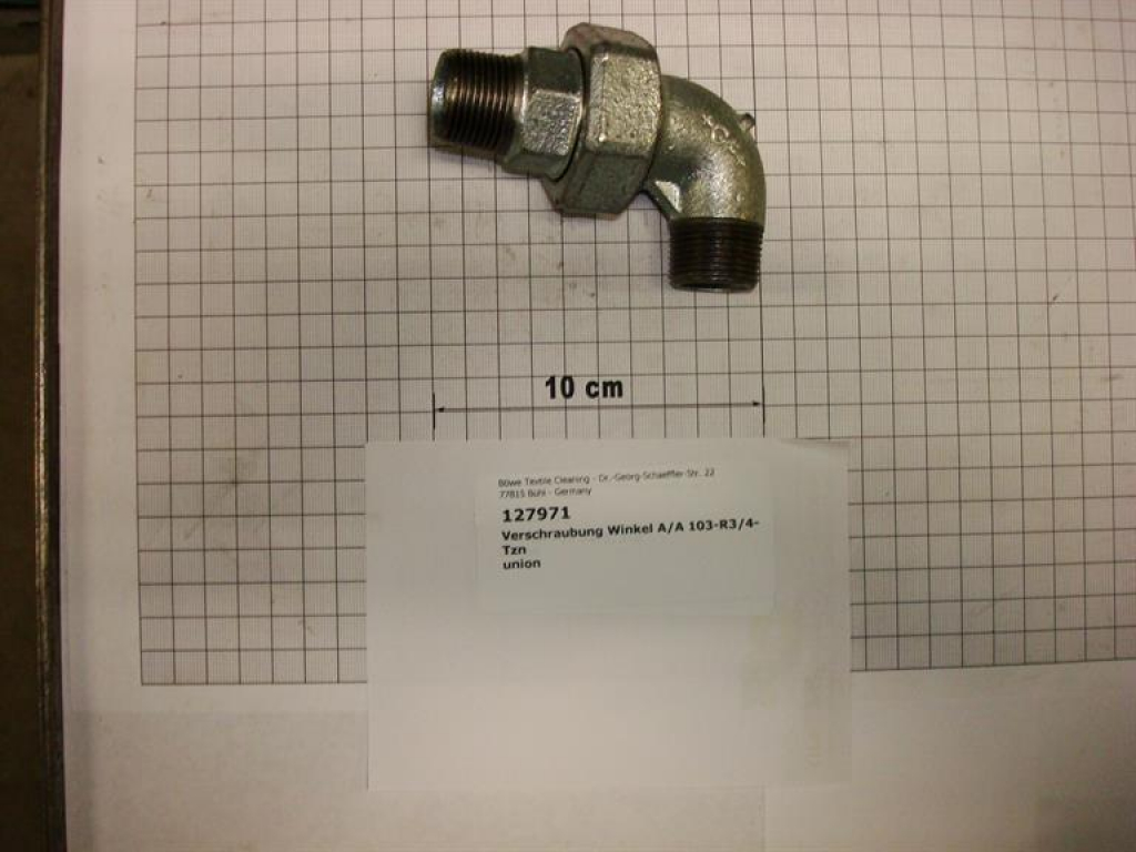 Elbow union,103V20,O/O,3/4",conical sealing,galvanized