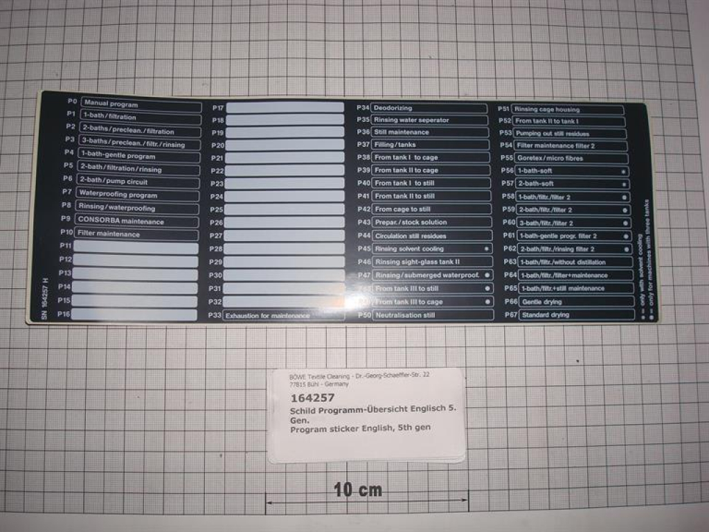 Program sticker English, 5th gen Zollner control