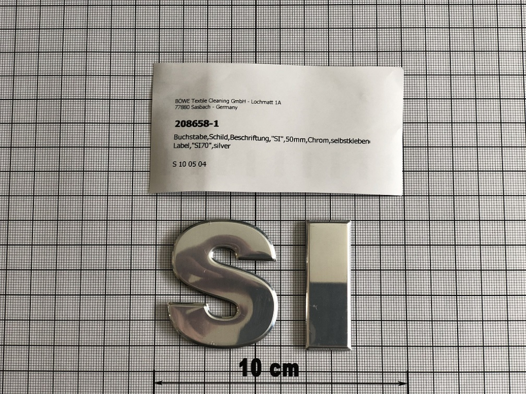 Buchstabe,Schild,Beschriftung,"SI",50mm,Chrom,selbstklebend
