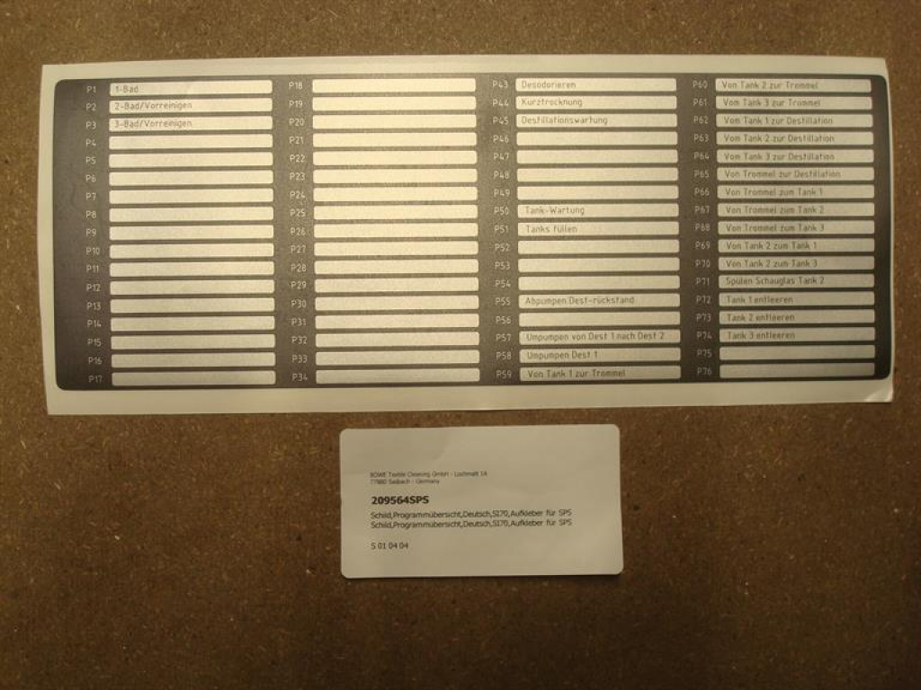 Schild,Programmübersicht,Deutsch,SI70,Aufkleber für SPS