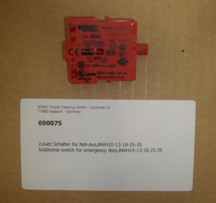 Additional switch for emergency stop,16A,BÖWE BWH-10-60TP+BWH/BWL-10-120TP2 washing machine
