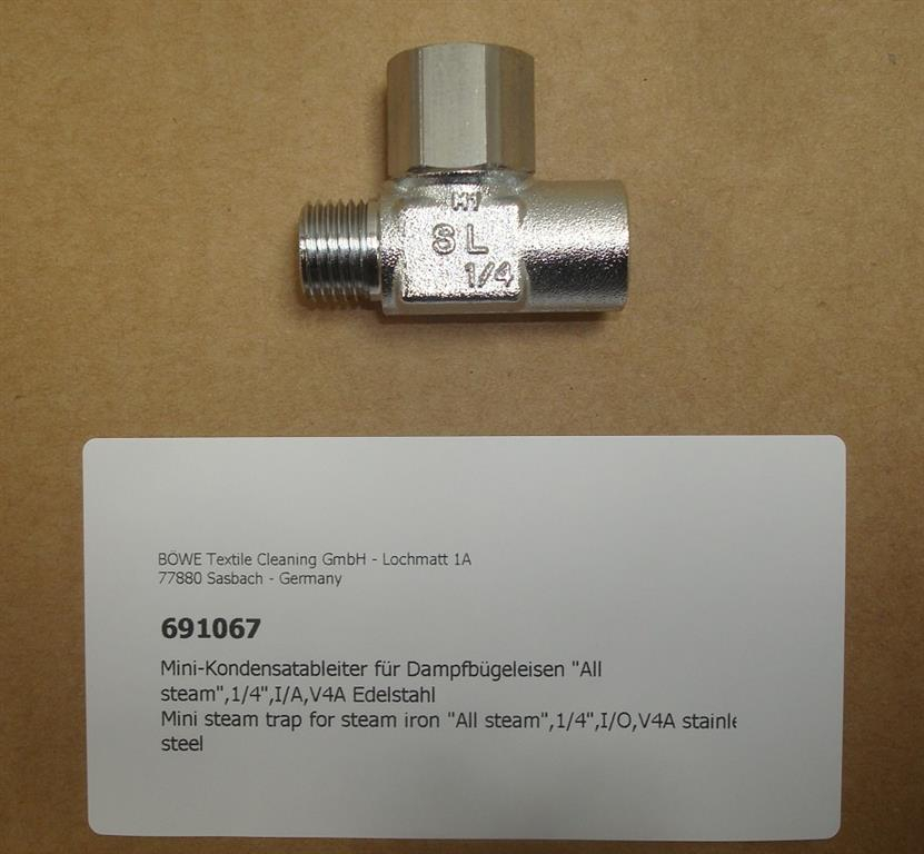 Mini steam trap for steam iron "All steam",I/O R1/4",V4A stainless steel