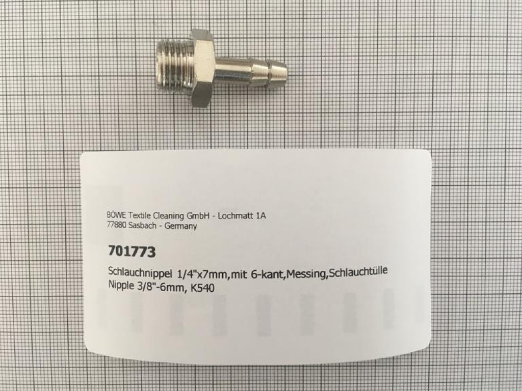 Hose nipple 1/4"x7mm,brass