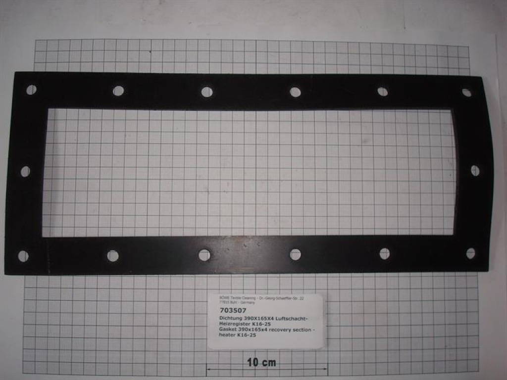 Gasket,square,165x390x4mm,14-holes,air duct-heater,K16,K25