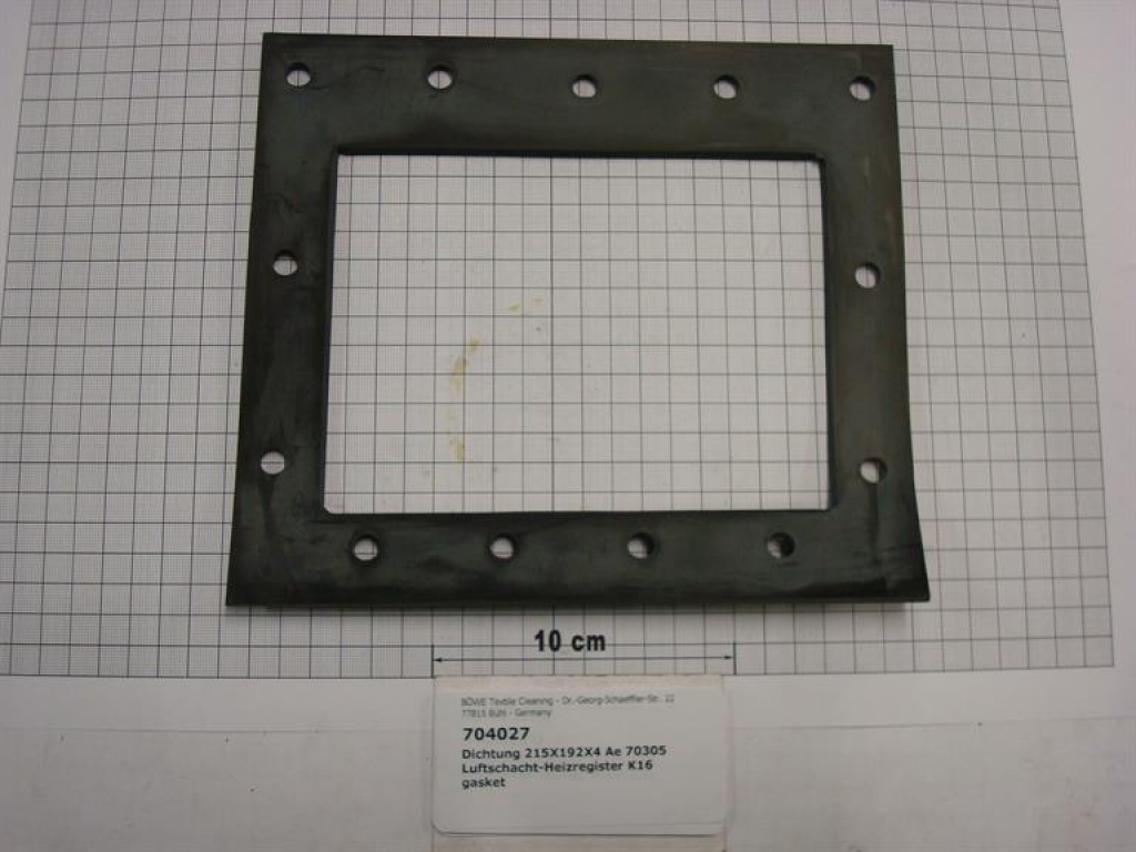 Gasket,square,192x215x4mm,13-holes,air duct-heater,K16