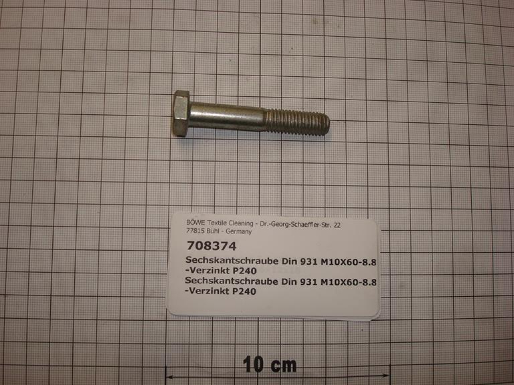Sechskantschraube DIN931,M10x60mm,8.8, verzinkt