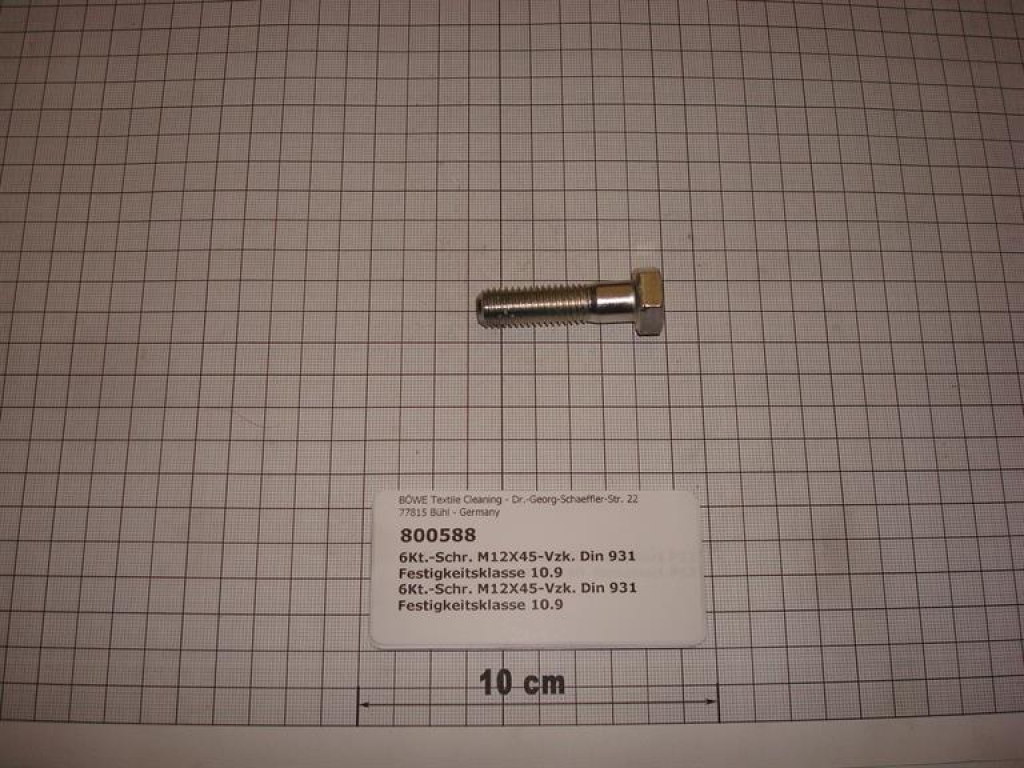 Hexagon screw DIN931,M12x45mm,10.9,galvanized,P/M12-18