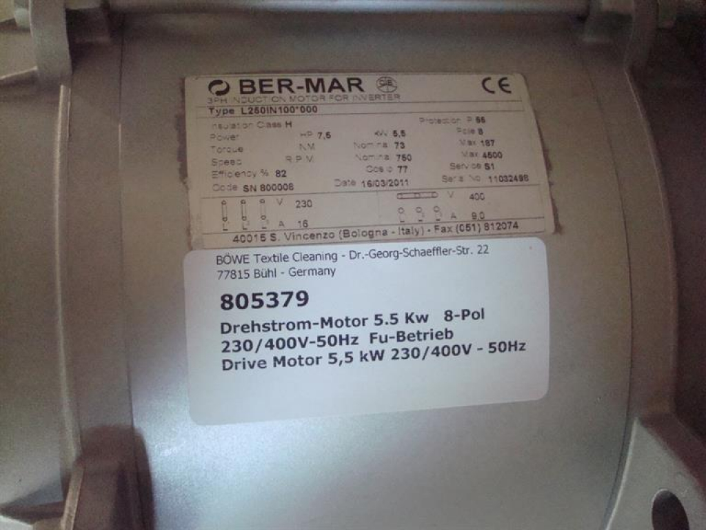 Drive Motor 5.5 kw 230/400V - 50Hz
