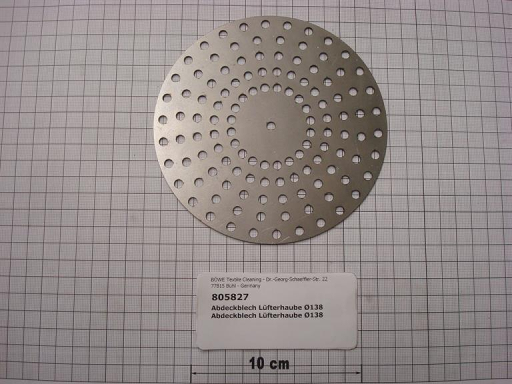 Abdeckblech Lüfterhaube,DM138mm, Lochblech,AFNOR