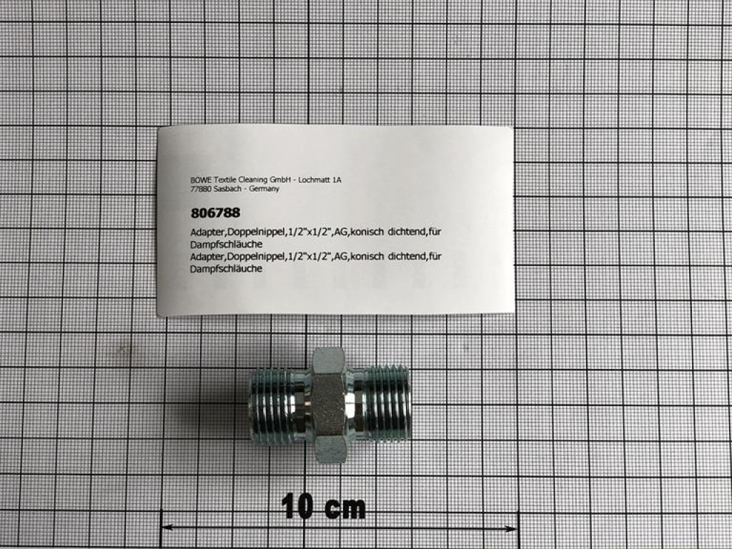 Adapter,double nipple,1/2"x1/2",conical sealing,for steam hose