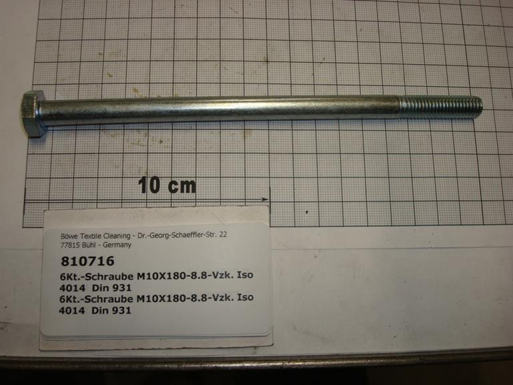 Hexagon screw DIN931,M10x180mm,8.8,galvanized