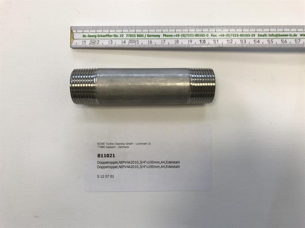 Double nipple,NIPDV4A2010,3/4"x100mm,A4,stainless steel