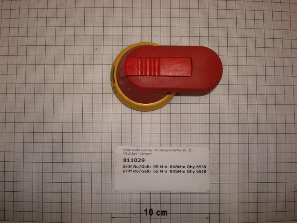 Griff,Hauptschalter,rot/gelb,65mm,8x8mm OHY 65J8