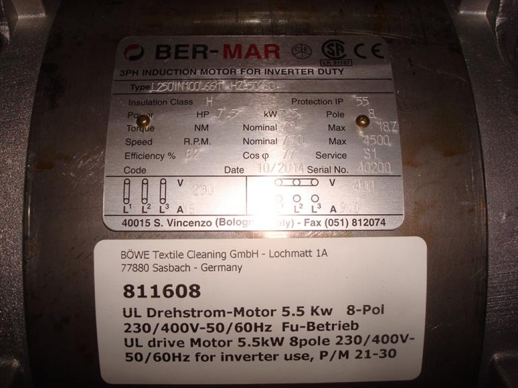 Drive motor,230/400V-50/60Hz,5,5KW,8-pole,P/M21-30,USA