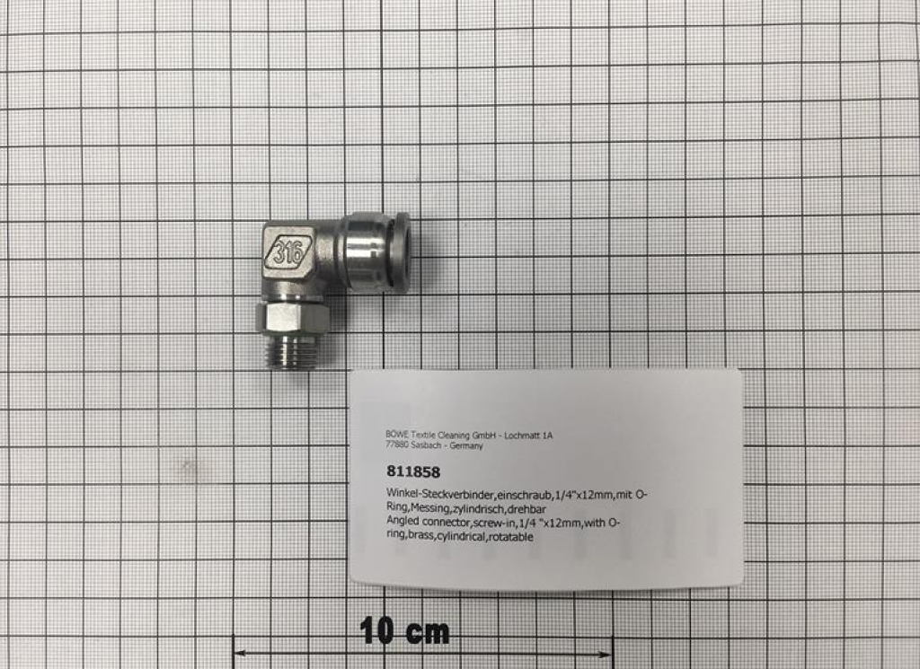 Angled connector,screw-in,1/4 "x12mm,with O-ring,brass,cylindrical,rotatable